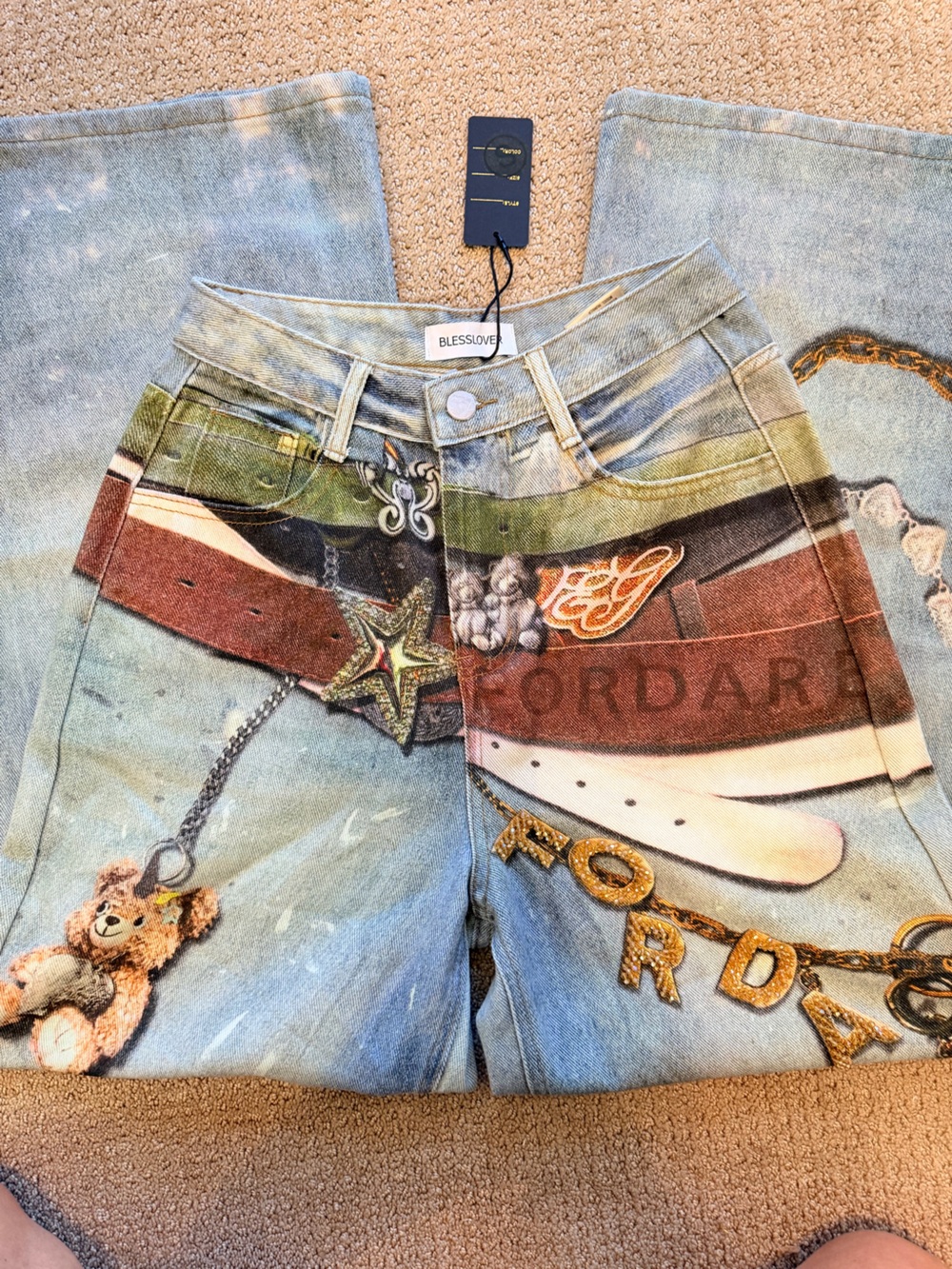 Hand Painted Embellished Light Blue Denim size Small NWT